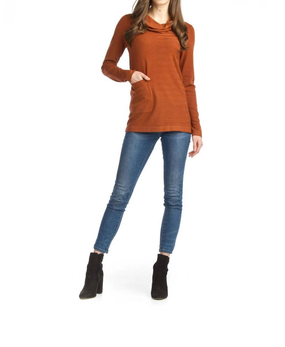 NEW PAPILLON knit cowl neck sweater in rust